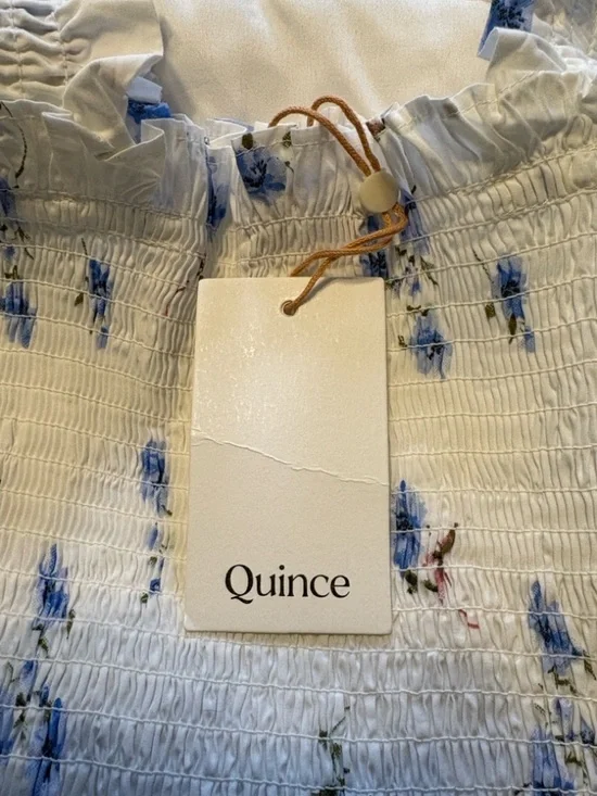Quince 100% Organic Cotton Poplin Smocked Midi Dress Size Small Romantic Stems - Picture 11 of 12